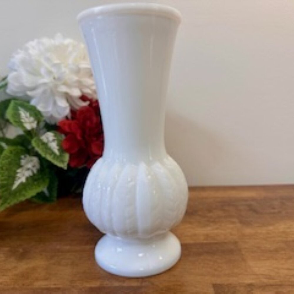 Randall Milk Glass Feather Vase Vintage Bud Vase White Glass